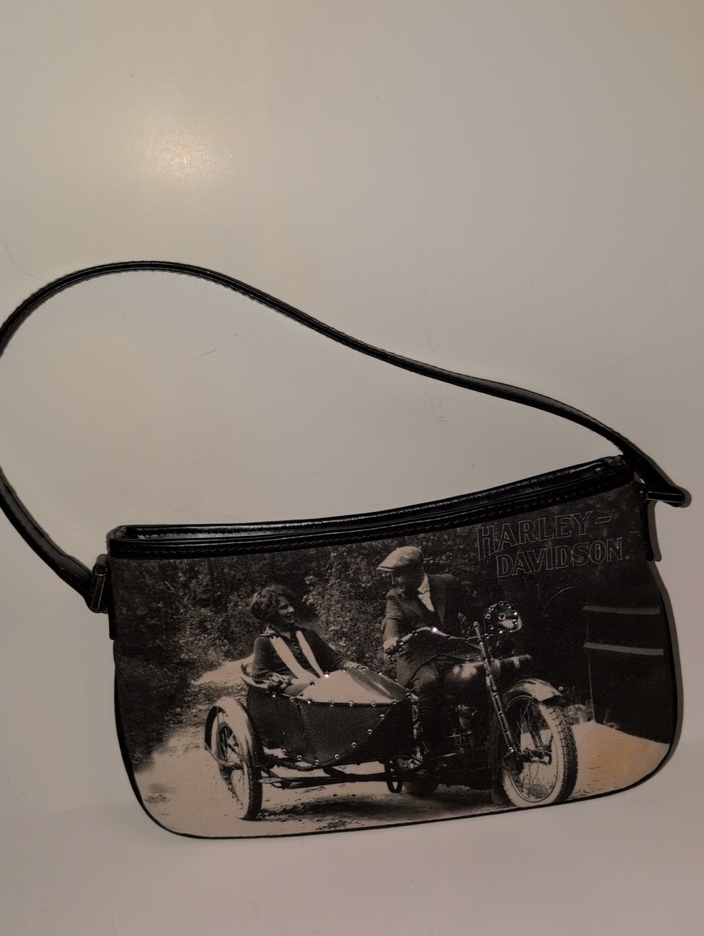 Harley-Davidson Black and White Motorcycle Sidecar Shoulder Bag
